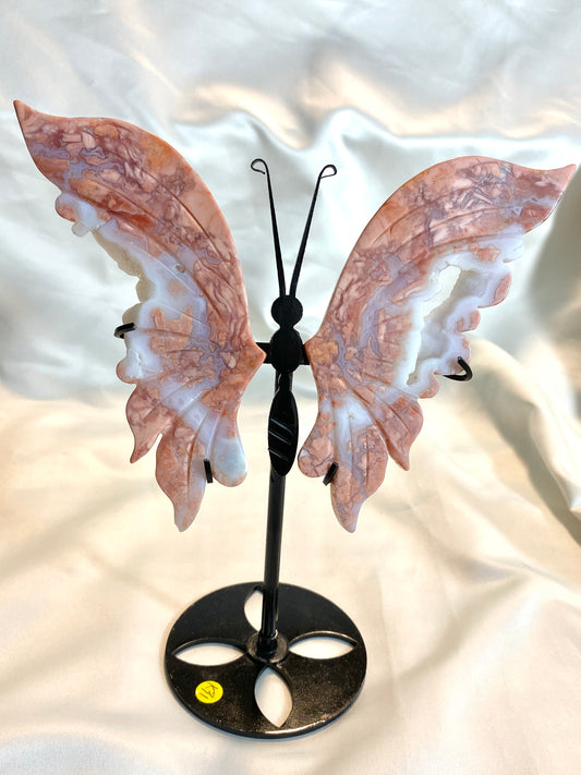 Pink Agate Butterfly on Stand