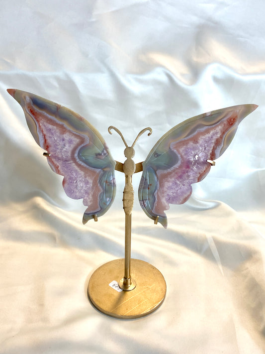 Flower Agate Butterfly on Stand