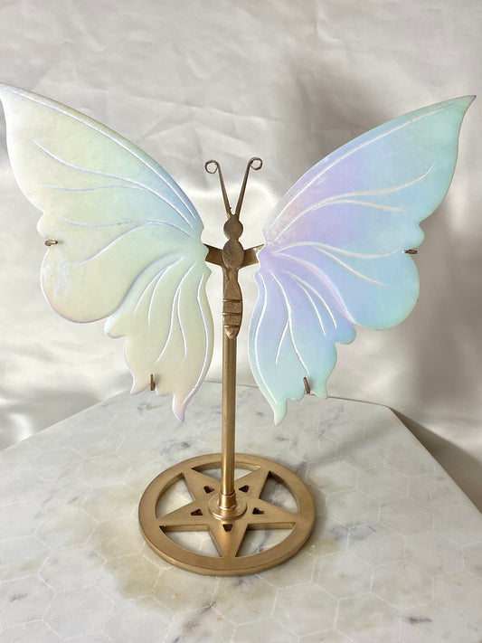 Aura White Jade Butterfly Wings with Stand